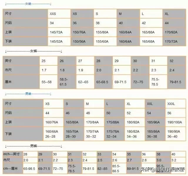 女生裤子xl是多大尺码,裤子尺码对照表图,裤子xl是多大尺码