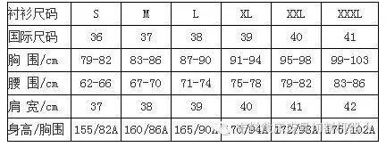 女士衬衫尺码对照表,衣服尺码对照表大全,衬衫尺码对照表